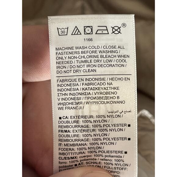 Athleta Aire Puffer Parka Coat Womens XL Tall Beige Hooded Water Repellent - Picture 9 of 11